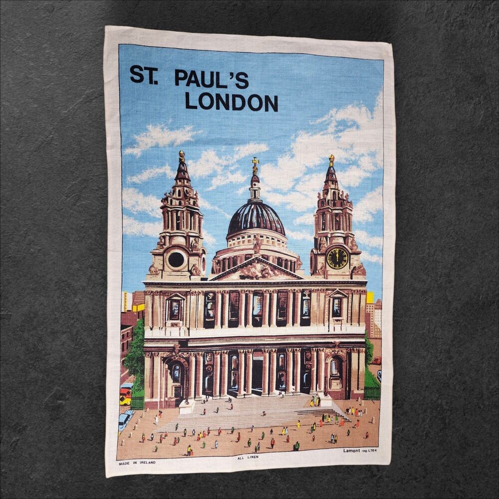 Vintage St. Paul’s Cathedral London Linen Wall Hanging 21"x19.5" Lamont Irish